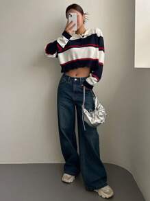 DAZY 拼色高领短款毛衣、长袖上衣、秋装 - 彩色 - 查看 5