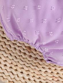 Baby Girl Contrast Eyelet Embroidery Ruffle Trim Puff Sleeve Bodysuit & Hat - Purple - View 4