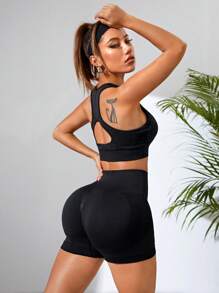 Yoga Sxy Conjunto deportivo con abertura trasera - Negro - Ver 2