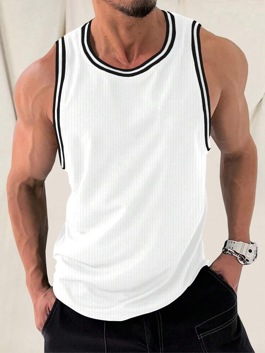 Manfinity Homme Men Striped Trim Tank Top - White - View 1