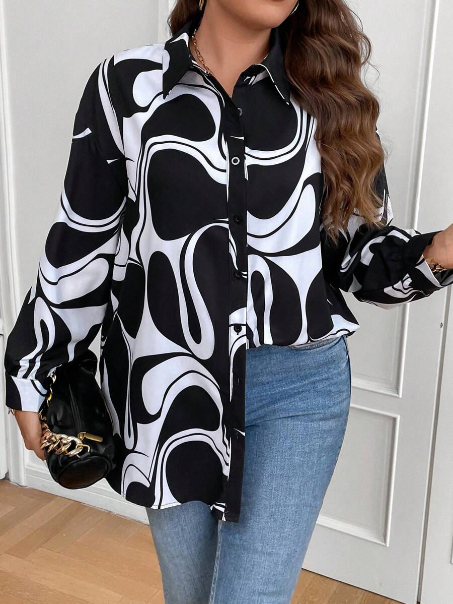 SHEIN Clasi Plus Allover Print Button Front Shirt - Multicolor - View 1
