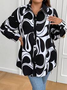 SHEIN Clasi Plus Allover Print Button Front Shirt - Multicolor - View 3