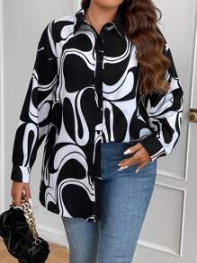 SHEIN Clasi Plus Allover Print Button Front Shirt - Multicolor - View 4