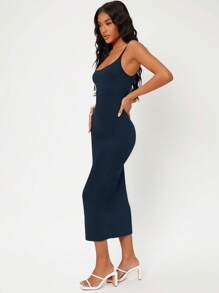 SHEIN BASICS Solid Cami Casual Dinner Dating Dress - Navy Blue - View 5
