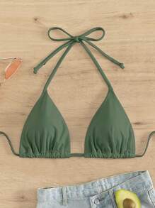 Swim SXY Summer Beach Halter Triangle Bikini Top - Green - View 3