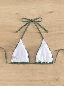 Swim SXY Summer Beach Halter Triangle Bikini Top - Green - View 2