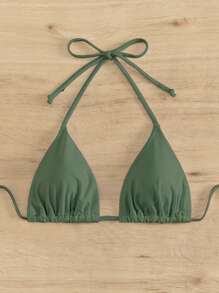 Swim SXY Summer Beach Halter Triangle Bikini Top - Green - View 5