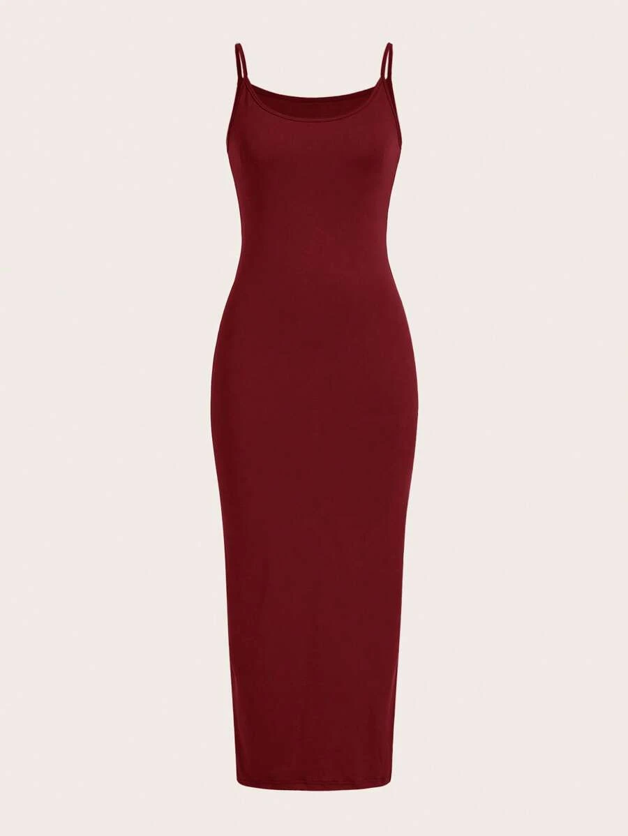 SHEIN BASICS Solid Cami Bodycon Dress - Burgundy - View 1