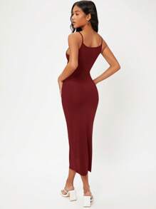 SHEIN BASICS Solid Cami Bodycon Dress - Burgundy - View 3