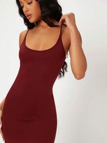 SHEIN BASICS Solid Cami Bodycon Dress - Burgundy - View 4