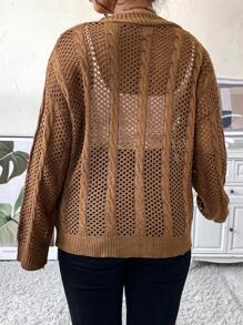 Celure Plus Pointelle Knit Drop Shoulder Cardigan - Brown - View 2