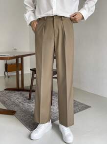 DAZY 男士褶皺斜口袋西裝褲 - 駝色 - 查看 4