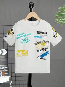 SHEIN 男大童標語圖案T恤 - 白色 - 查看 1