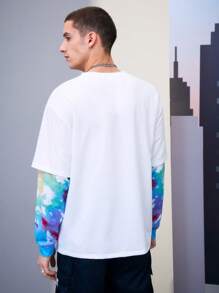 SUPERMAN X SHEIN Men Tie Dye Letter Graphic 2 In 1 Sweatshirt Spring And Autumn - White - View 2