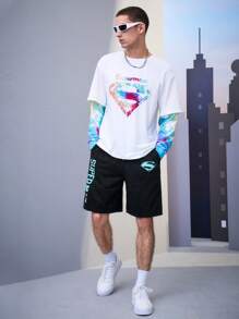 SUPERMAN X SHEIN Men Tie Dye Letter Graphic 2 In 1 Sweatshirt Spring And Autumn - White - View 5