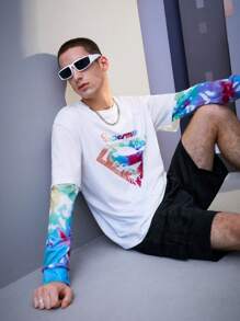 SUPERMAN X SHEIN Men Tie Dye Letter Graphic 2 In 1 Sweatshirt Spring And Autumn - White - View 6