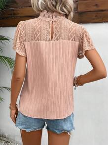 SHEIN Frenchy Contrast Lace Butterfly Sleeve Blouse Summer Casual - Orange - View 2