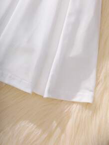 SHEIN 青少年女孩素色高腰褶皺半身裙 - 白色 - 查看 5