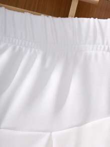 SHEIN 青少年女孩素色高腰褶皺半身裙 - 白色 - 查看 3
