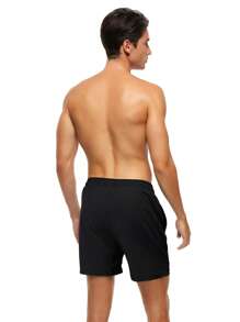 CoralVoy Men Two Tone Drawstring Waist 2 In 1 Swim Trunks,Hawaiian - Black - View 2