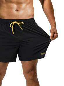 CoralVoy Men Two Tone Drawstring Waist 2 In 1 Swim Trunks,Hawaiian - Black - View 3
