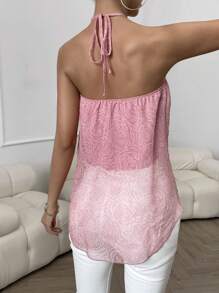 SHEIN Privé 3D交叉圍裹後背繫帶掛脖上衣 - 粉色 - 查看 2