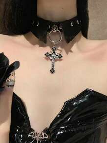 ROMWE Goth 1入組前衛十字架裝飾頸鏈適合女士日常裝飾 - 黑色 - 查看 1