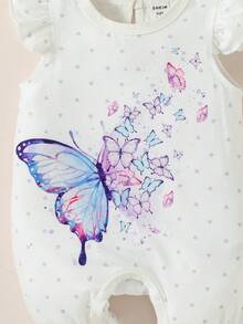 Rompers Em bé Xù Tim Loại bướm - trắng - Xem 7