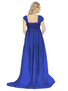 Maternity Chiffon V-Neck Off Shoulder Drop Sleeves Split Maxi Dress For Photoshoot - Xanh đậm - Xem 2