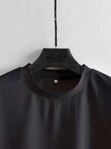 Manfinity Homme Loose-Fit Men's Letter Graphic Side Button T-Shirt Black Top ,Fall - Black - View 7