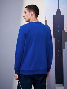 SUPERMAN X SHEIN Men Letter & Hero Anime Character Printed Sweatshirt Spring And Autumn Style - Royal Blue - View 2