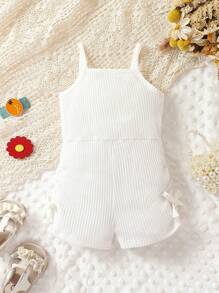 Baby Girl Drawstring Side Cami Romper - White - View 2