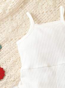 Baby Girl Drawstring Side Cami Romper - White - View 4