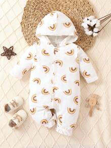 女嬰彩虹印花連帽連身褲 - 白色 - 查看 1