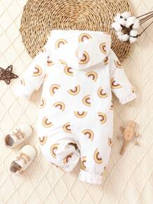 女嬰彩虹印花連帽連身褲 - 白色 - 查看 2