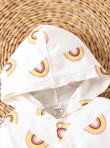 女嬰彩虹印花連帽連身褲 - 白色 - 查看 3