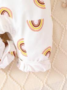 女嬰彩虹印花連帽連身褲 - 白色 - 查看 4