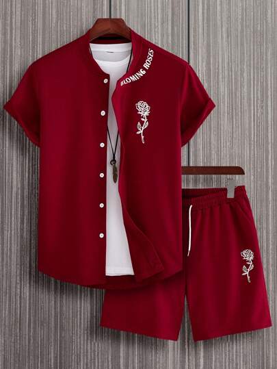 قميص مزخرف بالرسومات الزهرية والحروفية وشورت بخصر رباط بدون تيشيرت، ملابس مريحة