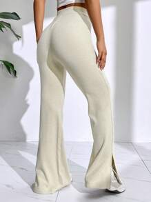 SHEIN EZwear Chất rắn Quần ống loe - Màu Khaki - Xem 2