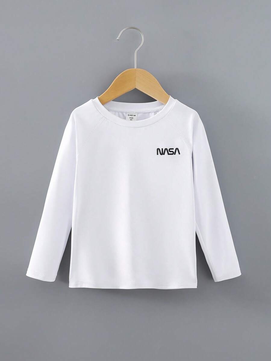 SHEIN Young Boy Letter Graphic Raglan Sleeve Active Tee - White - View 1