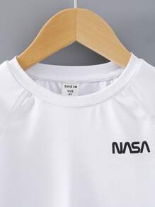 SHEIN Young Boy Letter Graphic Raglan Sleeve Active Tee - White - View 3