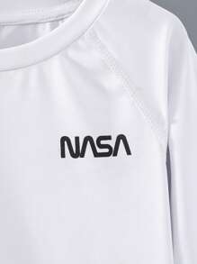 SHEIN Young Boy Letter Graphic Raglan Sleeve Active Tee - White - View 4