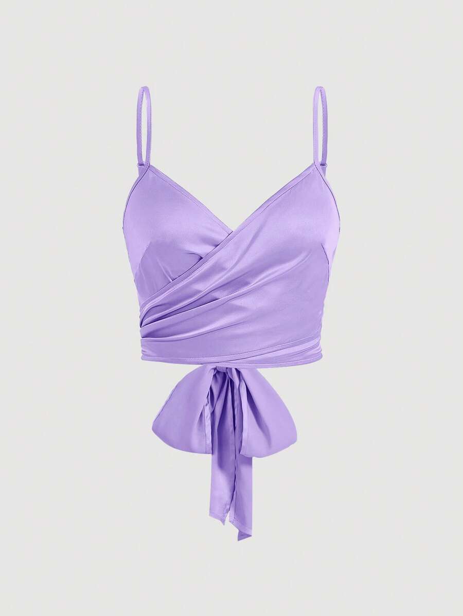 SHEIN MOD 素色後綁帶吊帶上衣 - 紫色 - 查看 1