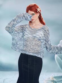 ROMWE Fairycore Jersey de space dye de hombros caídos - Multicolor - Ver 1