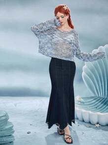 ROMWE Fairycore Jersey de space dye de hombros caídos - Multicolor - Ver 5