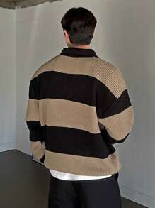 DAZY Men Color Block Polo Neck Drop Shoulder Fall Sweater - Multicolor - View 2