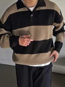 DAZY Men Color Block Polo Neck Drop Shoulder Fall Sweater - Multicolor - View 3