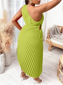 SHEIN SXY Hơn Một bờ vai Viền xếp Đầm - màu xanh lá - Xem 3