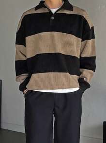 DAZY Men Color Block Polo Neck Drop Shoulder Fall Sweater - Multicolor - View 4