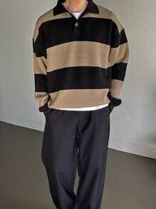 DAZY Men Color Block Polo Neck Drop Shoulder Fall Sweater - Multicolor - View 5